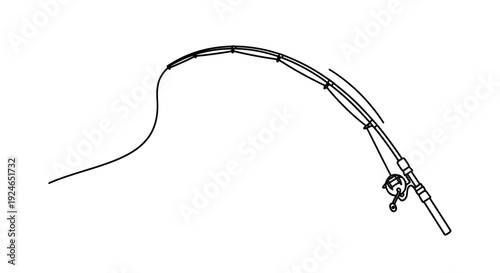 Fishing Rod Bent With Tension, Fishing Line Extending, Outdoor Hobby