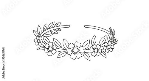 Floral Headband Line Art Illustration - Elegant Flower Crown Sketch