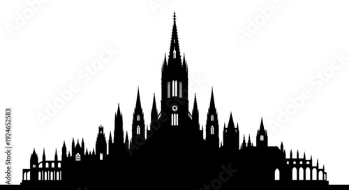 Black silhouette of a large gothic style cathedral
