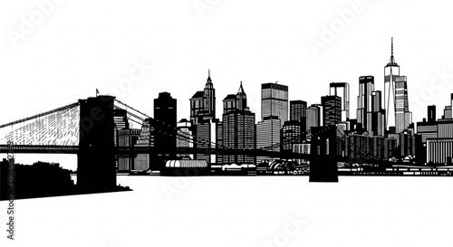 New york city skyline silhouette with brooklyn bridge
