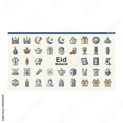 Eid Mubarak Icons - Islamic Culture and Celebration Elements