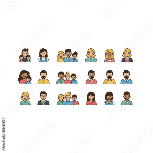 Pixelated People Icons: Diverse Family and Community Characters