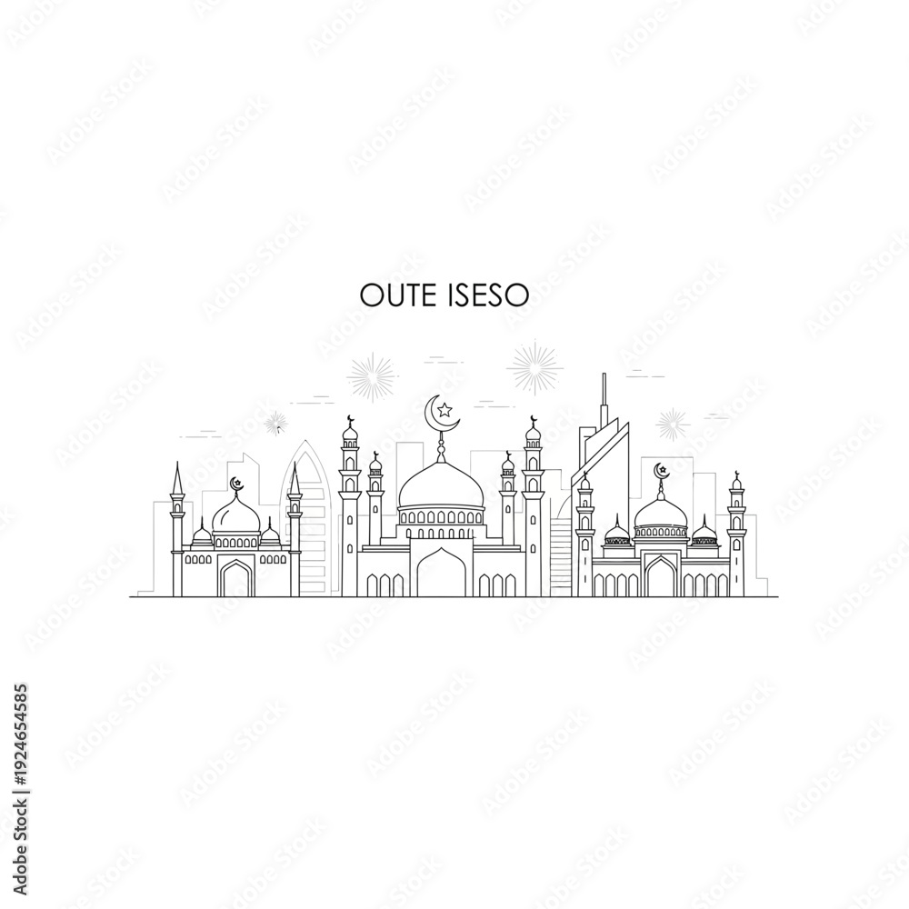 Obraz premium Minimalist Outline Middle Eastern City Skyline Vector Illustration
