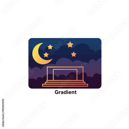 Night Sky Gradient Illustration with Moon and Stars