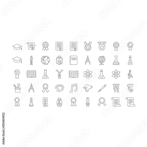 Outline Icons Set for Education, Science, and Academic Learning Subjects