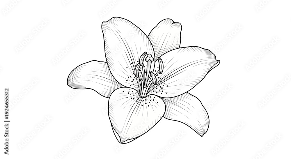 Obraz premium Elegant Lily Flower Drawing, Black and White Botanical Illustration, Hand-Drawn Floral Art