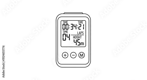 Digital Stopwatch with Time, Laps, and Altitude Display - Line Art