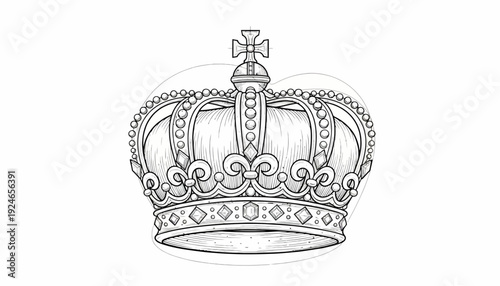 Detailed Black and White Sketch of a Royal Crown, Symbol of Power and Royalty
