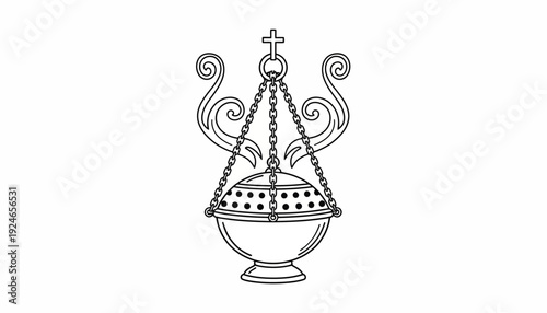 Christian Censer Incense Burner with Cross, Religious Symbol, Orthodox, Catholic, Ritual Object