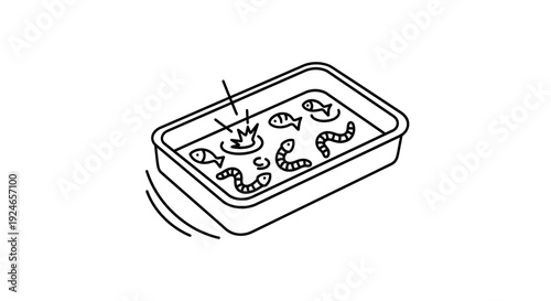 Cartoon Worms and Fish in Water Tray
