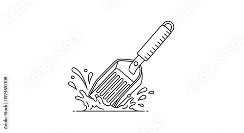 Cat Litter Scoop Splashing Water Line Art Icon