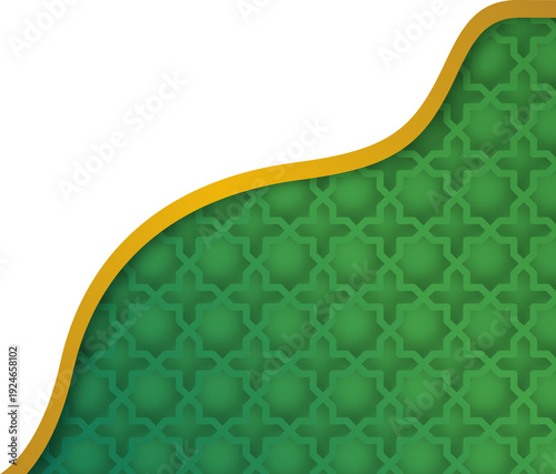 Islamic Geometric Pattern Green Gold Background Frame Design