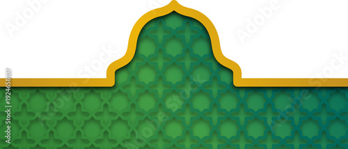 Islamic Arch Frame Green Geometric Pattern Background