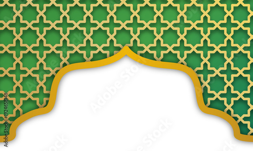 Gold Green Islamic Geometric Pattern Arch Frame Background