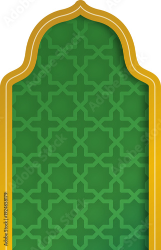 Elegant Islamic Arch Frame with Green Geometric Pattern