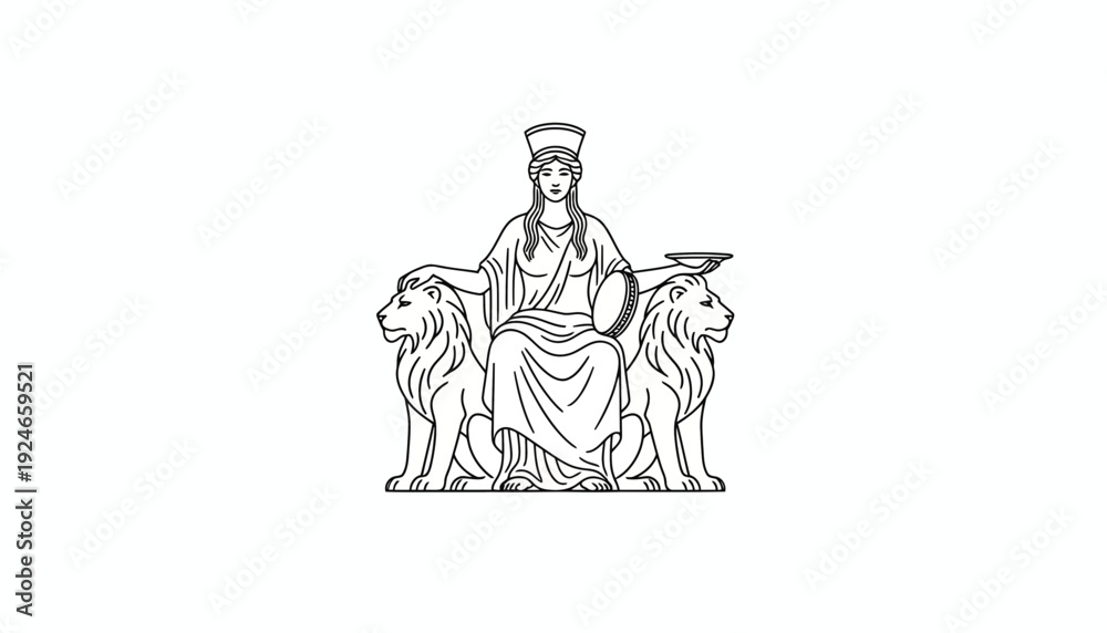 Obraz premium Ancient Goddess Enthroned Between Two Lions, Symbol of Power and Authority