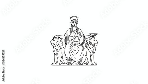 Ancient Goddess Enthroned Between Two Lions, Symbol of Power and Authority