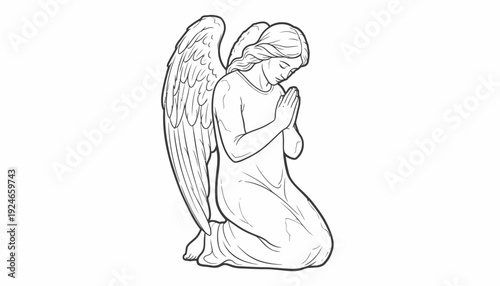 Angel Praying Kneeling with Wings Folded, Religious Symbol, Hope, Faith, Serenity
