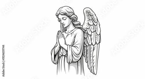 Angel Statue Praying, Religious Sculpture, Heavenly Being, Hope, Faith, Serenity