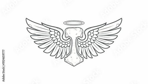 Angel Wings with Halo Sketch - Symbol of Protection, Peace, and Spirituality