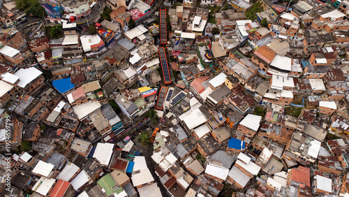 Medellin, Antioquia - Colombia. February 13, 2026. Urban landscape of Medellin showing the escalators in Comuna 13.