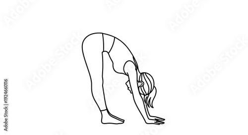 Woman doing yoga forward fold pose, stretching hamstrings and spine, healthy lifestyle