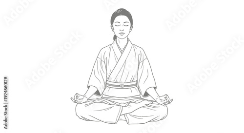 Woman Meditating in Lotus Pose, Zen Mindfulness, Calm Serenity, Japanese Kimono