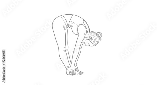 Woman practicing yoga, standing forward bend pose, Uttanasana, line art