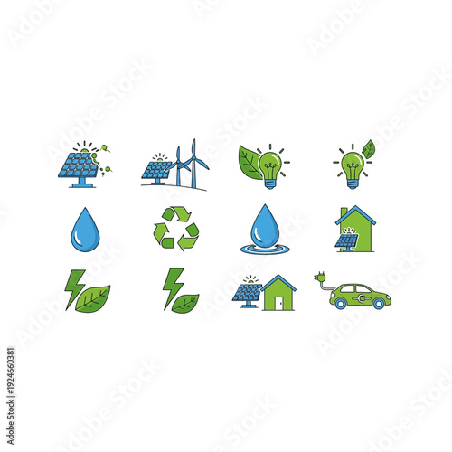 Pixel Eco Icons: Renewable Energy, Sustainability, and Green Technology