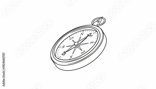 Vintage Compass Drawing, Nautical Navigation Tool, Adventure and Travel Concept