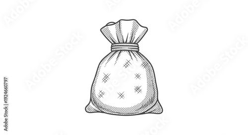 Vintage Drawing of a Tied Money Bag, Symbol of Wealth and Savings