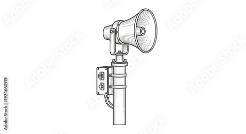 Vintage Megaphone On Pole With Switches, Retro Communication Device Drawing