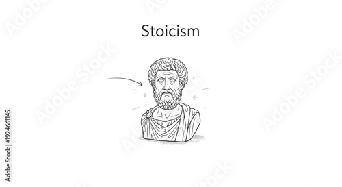 Stoicism philosophy bust of ancient Greek philosopher, wisdom and resilience concept