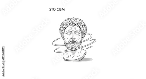 Stoicism Philosophy Bust with Swirling Lines - Ancient Wisdom Concept