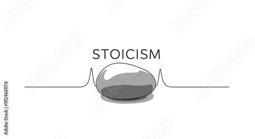 Stoicism philosophy concept, balanced stone and heartbeat line
