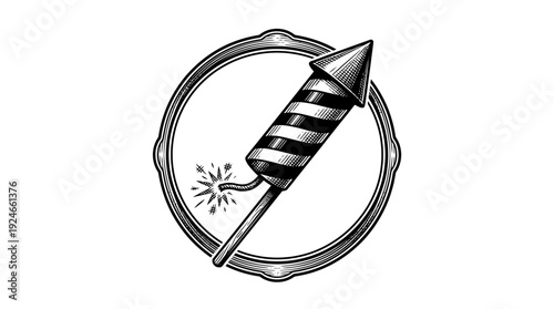 Vintage Woodcut Firecracker Rocket Illustration for Celebration and Party Events