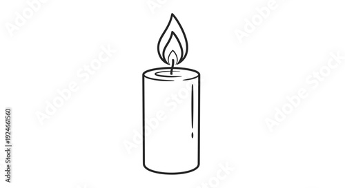 Simple Line Drawing of a Lit Candle with Flame