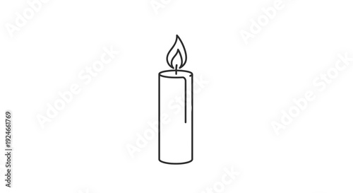 Single Lit Candle Burning Brightly with Flame on White Background