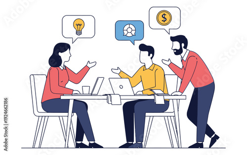 Business team brainstorming ideas isolated on transparent background with silhouette