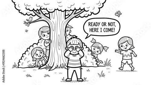 Children Playing Hide and Seek Game.