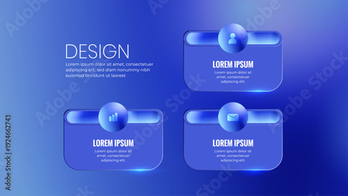 Modern Blue UI Design Template With Infographic Cards and Business Icons for Presentations