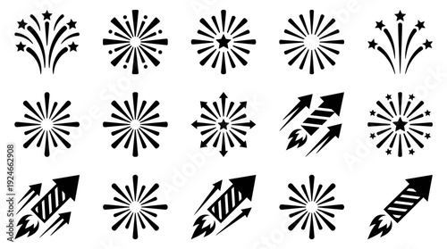 Fireworks and Firecracker Icons Set - Celebration, Festival, and Party Pyrotechnics Vector Collection