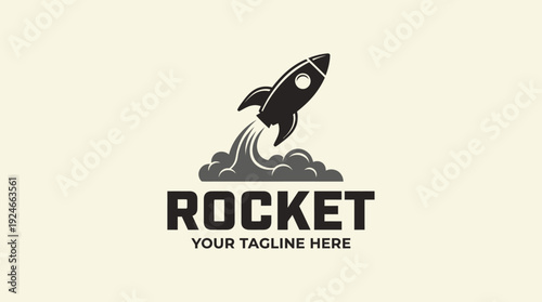 Retro Rocket Launch Logo Icon Vector - Vintage Spaceship Taking Off with Smoke Trails for Startup, Innovation, and Business Growth