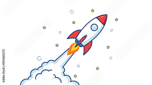 Dynamic Cartoon Rocket Launch Illustration for Business Growth and Startup Success Concepts