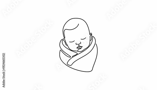Minimalist Line Art Drawing of a Newborn Baby Sleeping Peacefully in a Swaddle