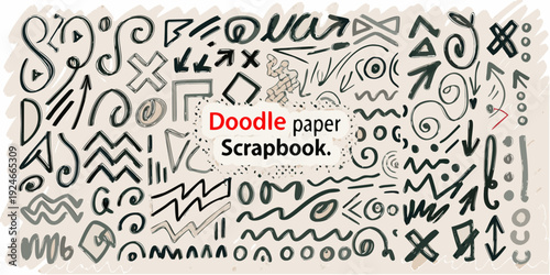 A chaotic collection of black ink doodles on a white background