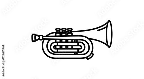 Minimalist Line Art Icon of a Trumpet, Musical Instrument Vector Illustration