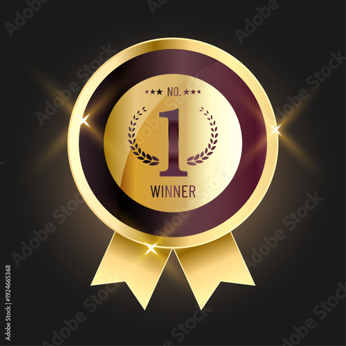 1st Winner Golden Medal Number One Achievement Design, Luxury First Place Award for Champion, Victory and Success Branding