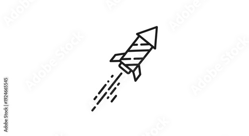Minimalist Rocket Launching Upwards with Smoke Trails - Vector Icon