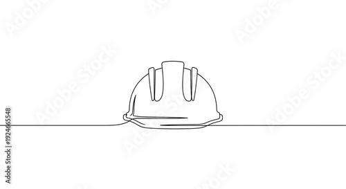 Minimalist single line drawing of a hard hat on a white background, construction safety concept